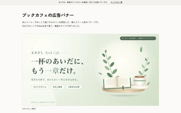サンプル「ブックカフェ よみさし」の最初の画面
